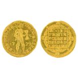 GOLD COIN. NETHERLANDS WEST FREISLAND DUCAT 1729, IN BOX , LID INSCRIBED 'TREASURE RECOVERED FROM