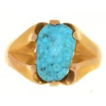 A TURQUOISE MATRIX RING IN GOLD, MARKED 10K, 4.5G, SIZE Q++EVIDENCE OF RESIZING, LIGHT SCRATCHES AND