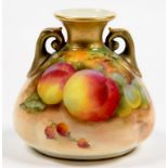 A ROYAL WORCESTER SACK SHAPED VASE, PAINTED BY H. H. PRICE, SIGNED, WITH RIPENING PEACHES, WHITE