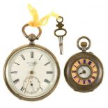 AN ENGLISH SILVER LEVER WATCH, LONDON 1891, CASEMAKER JWB, AND A HALF HUNTER SILVER WATCH MARKED 0.