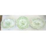 A DAVENPORT GREEN PRINTED EARTHENWARE DESSERT SERVICE, DISHES 25CM L, IMPRESSED AND / OR PRINTED