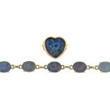 A HEART SHAPED TRIPLET OPAL RING AND BRACELET IN GOLD MARKED 9CT, 12G++ON BRACELET ONE OPAL CRAZED