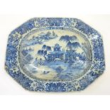 A CHINESE EXPORT PORCELAIN BLUE AND WHITE DISH, 46CM L, C1780, CRACKED