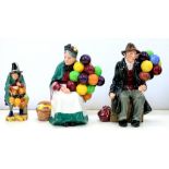 THREE ROYAL DOULTON EARTHENWARE FIGURES - THE BALLOON MAN, THE OLD BALLOON SELLER AND MASK SELLER,