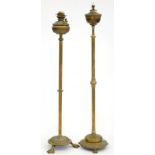 TWO BRASS OIL STANDARD LAMPS, EARLY 20TH C