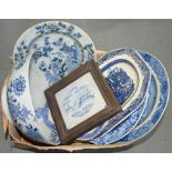 A QUANTITY OF CHINESE, DUTCH DELFT AND ENGLISH EARTHENWARE BLUE AND WHITE POTTERY AND PORCELAIN,