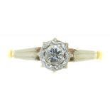 AN EDWARDIAN DIAMOND SOLITAIRE RING, THE OLD CUT DIAMOND APPROX .22 CT, IN GOLD MARKED 18CT &