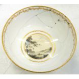 A RARE DERBY BOWL, PAINTED BY ZACHARIAH BOREMAN WITH FIGURES ON A LAKE BEFORE A COUNTRY HOUSE AND