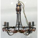 A 19TH C STYLE METAL FIVE BRANCH CHANDELIER, 45CM D