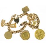 A 9CT GOLD CHARM BRACELET WITH 9CT CHARMS AND SOVEREIGN, 1895, 40G++GOOD CONDITION, LIGHT