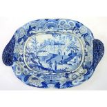 A DON POTTERY BLUE PRINTED EARTHENWARE GROTTO OF ST ROSALIA NEAR PALERMO PATTERN LION HANDLED SOUP