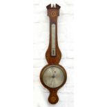 A VICTORIAN MAHOGANY AND LINE INLAID BAROMETER, INLAID WITH SHELL PATERAE, THE SILVERED REGISTER