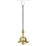 A VICTORIAN STANDARD LAMP WITH CARVED BASE, PAINTED GREY AND GOLD