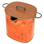 A TWIN HANDLED COPPER PAN AND COVER, 34CM H