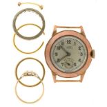 A TREBEX 9CT GOLD WATCH, A 9CT GOLD WEDDING RING, A STONE SET GOLD RING MARKED 9CT, A STONE SET GOLD