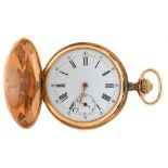 A MONNARD ENGRAVED GOLD HUNTING CASED KEYLESS LEVER WATCH NO 165870, MARKED 15 CT, 76.5G++SCRATCHES