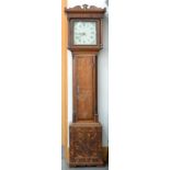 A VICTORIAN OAK THIRTY HOUR LONGCASE CLOCK WITH PAINTED DIAL, 198CM W