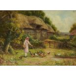 ROBERT JOHN HAMMOND (C1853-1911) FEEDING THE CHICKENS oil on canvas, 21 x 19cm++In good condition,