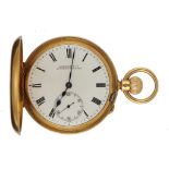 AN ENGLISH 18CT GOLD KEYLESS LEVER HALF HUNTING CASED WATCH, HAMILTON & CO, LONDON & CALCUTTA No