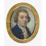 ENGLISH SCHOOL, C1780 A GENTLEMAN in a blue coat, ivory, oval, 3 x 2.3cm, later giltmetal frame