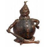 A COLD PAINTED BRONZE MOUNTED COCONUT GROTESQUE FIGURAL COMBINATION INKWELL AND TABLE BELL, possibly