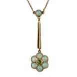 AN OPAL AND PERIDOT PENDANT, C1910 on integral gold necklet, pendant 3.5cm, marked 15ct, 3.5g++An