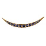 A SAPPHIRE AND DIAMOND CRESCENT BROOCH, LATE 19TH C in gold, 7.5cm, 7g++Good condition