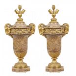 A PAIR OF FRENCH ORMOLU MOUNTED BROCATELLE MARBLE LAMPS, FIRST HALF TWENTIETH CENTURY in Louis XV