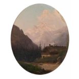 GUIDO AGOSTINI (FL 1873-1898) MOUNT ROSA SWITZERLAND signed and dated 1881, oil on board, oval, 25.5