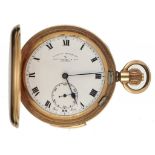 A SWISS GOLD PLATED KEYLESS LEVER QUARTER REPEATING HUNTING CASED WATCH THOMAS RUSSELL & SON,