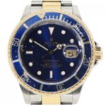 A ROLEX BI-METAL GENTLEMAN'S WRISTWATCH WITH BLUE DIAL OYSTER PERPETUAL DATE SUBMARINER Ref 16613,