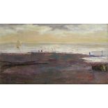 †WILLIAM G PENN, 1963 FIGURES ON THE SHORE signed and dated, oil on canvas, 31 x 54cm++Good