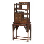 A JAPANESE CARVED AND LACQUERED WOOD CABINET AND STAND, MEIJI PERIOD the pair of doors with panels