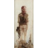 †JAMES TAYLOR (1930-) ON THE BEACH a pair, both signed, oil on panel, 35 x 14cm (2)++Both panels