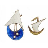 AKSEL HOLMSEN AND IVAR HOLTH. TWO NORWEGIAN SILVER GILT AND TRANSLUCENT ENAMEL BROOCHES, MID 20TH