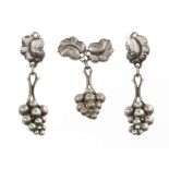 GEORG JENSEN. A PAIR OF SILVER 'GRAPES' EARRINGS AND A BROOCH EN SUITE design numbers 40 and 217,