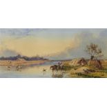 C HOLDING, 19TH CENTURY RIVER SCENE AT DAWN signed, watercolour, 16.5 x 35cm++Good condition, in