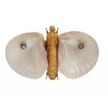 AN UNUSUAL DIAMOND SET GOLD AND SEASHELL WINGED INSECT BROOCH, LATE 19TH C 5.4cm, 13g++Unusual and