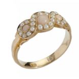 CARLO GIULIANO. A WHITE CORAL AND SPLIT PEARL GUILLOCHE RING, LATE 19TH C in gold with reeded