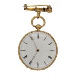 A SWISS GOLD AND ENAMEL CYLINDER WATCH BAUTTE & CO, GENEVE MID 19TH C No 65042 with gold hands,