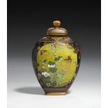 A JAPANESE CLOISONNE ENAMEL VASE AND COVER BY NAMIKAWA YASUYUKI, C1880-90 with speckled green or