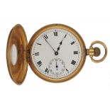 A SWISS 18CT GOLD KEYLESS LEVER HALF HUNTING CASED WATCH the Tavannes movement with gold cuvette,