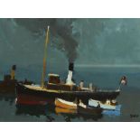 †DONALD MCINTYRE (1923-2009) THE OLD FERRY signed with initials, acrylic on board, 28.5 x 38.