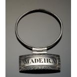 WINE LABEL. A GEORGE IV GADROONED SILVER MADEIRA NECK RING 4.5cm l, by Charles Rawlings, London