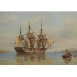 C. F., 1852 HMS "ALBION" IN THE TAGUS signed with monogram, dated and inscribed, watercolour, 27.5 x