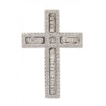 A DIAMOND CROSS in white gold with wire loops, 4cm h, marked 18KT, 8.3g++Good condition