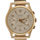 A SYDNEM 18CT GOLD GENTLEMAN'S CHRONOGRAPH WRISTWATCH later plated expanding bracelet, 3.6cm++Worn