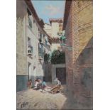 ITALIAN SCHOOL, STREET SCENES, A PAIR, INDISTINCTLY SIGNED, WATERCOLOUR, 41 X 30CM AND AMALFI