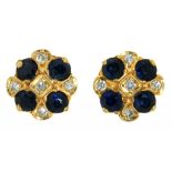 A PAIR OF SAPPHIRE AND DIAMOND EARRINGS IN 9CT GOLD, 2.5G++GOOD CONDITION