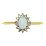 AN OPAL AND DIAMOND RING, IN GOLD MARKED 14K, 2G, SIZE T½++LIGHT WEAR CONSISTENT WITH AGE